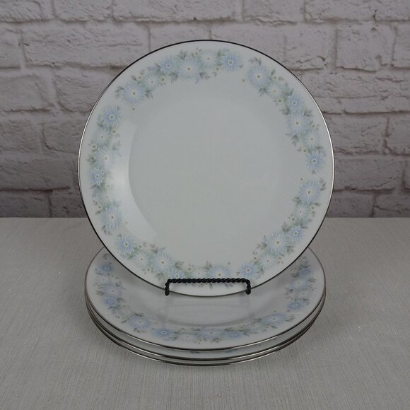 Noritake Blue Charm Flowers 4-Set Dinner Plates Platinum Trim - Picture 1 of 12